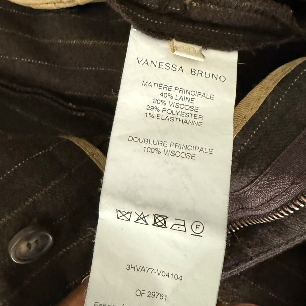 Vanessa Bruno Brown Pinstripe Wide-Leg Trousers Size 40 Wool Viscose Blend Women - Picture 4 of 16